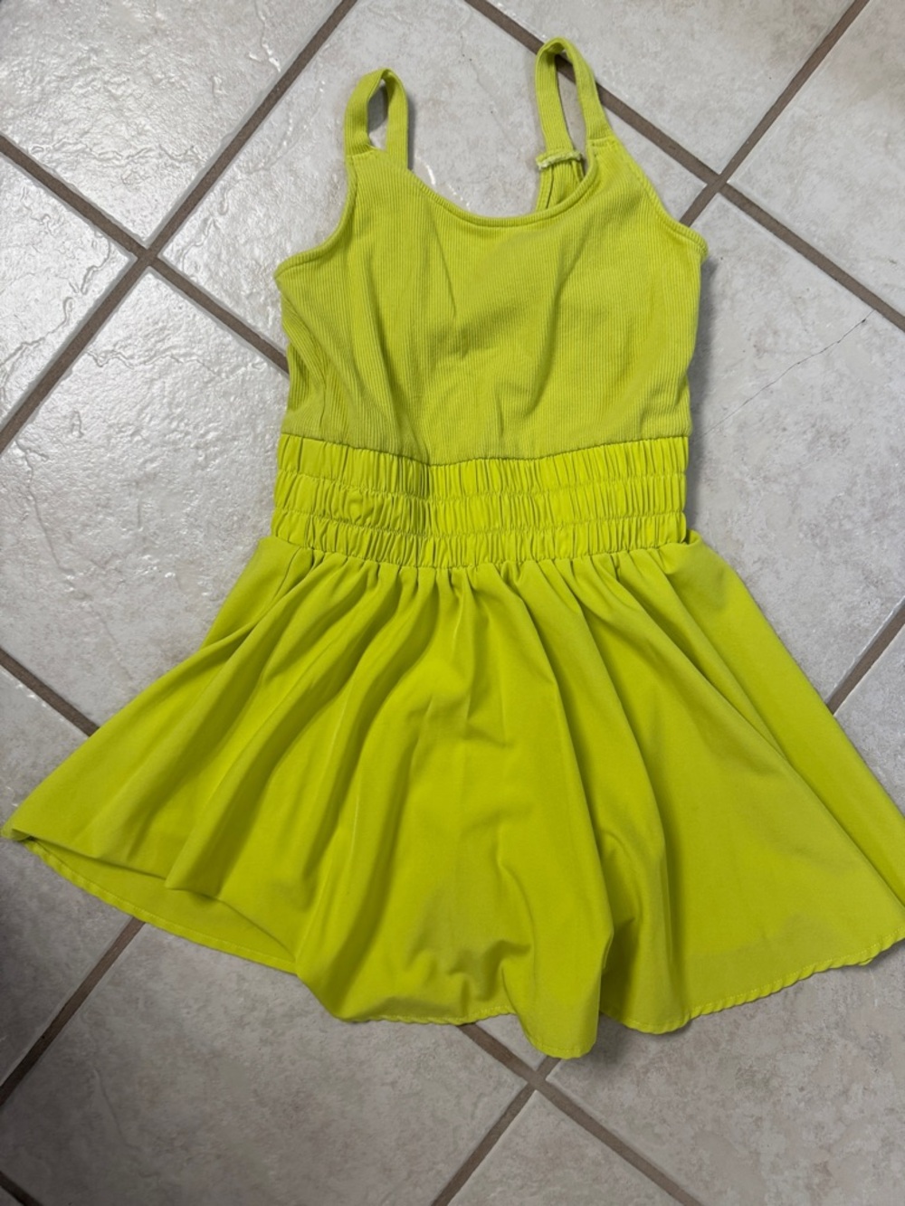 Girls' Lime Green Smocked Waist Tank Dress